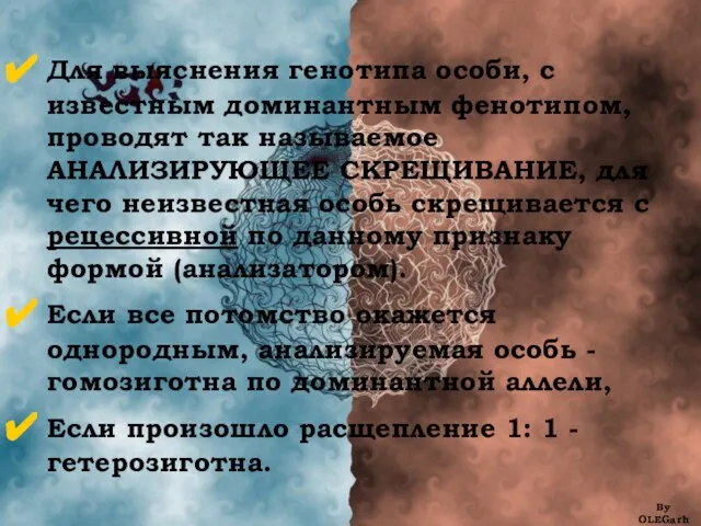 Для выяснения генотипа особи, с известным доминантным фенотипом, проводят так называемое