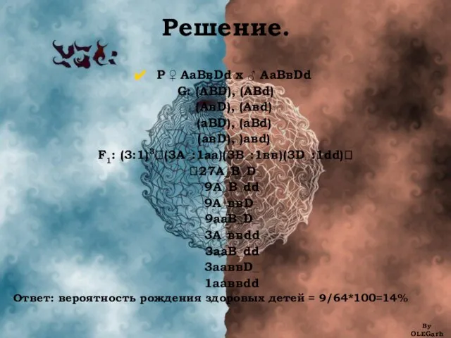 Решение. Р ♀ АаВвDd х ♂ АаВвDd G: (ABD), (ABd) (AвD),