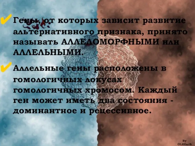 Гены, от которых зависит развитие альтернативного признака, принято называть АЛЛЕЛОМОРФНЫМИ или