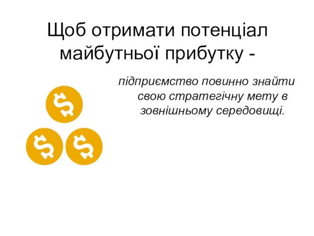 Щоб отримати потенціал майбутньої прибутку - підприємство повинно знайти свою стратегічну мету в зовнішньому середовищі.