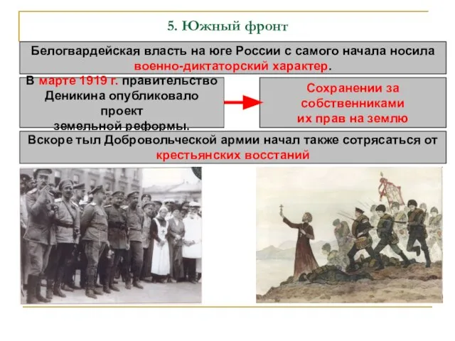 5. Южный фронт Белогвардейская власть на юге России с самого начала