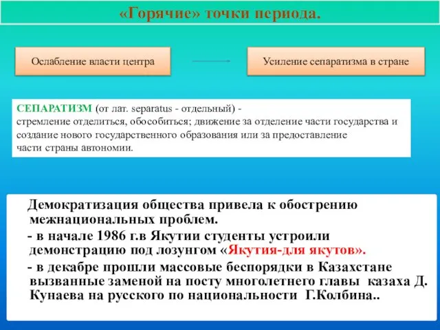 Демократизация общества привела к обострению межнациональных проблем. - в начале 1986