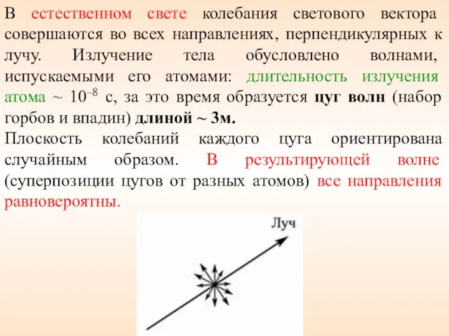 В естественном свете колебания светового вектора совершаются во всех направлениях, перпендикулярных