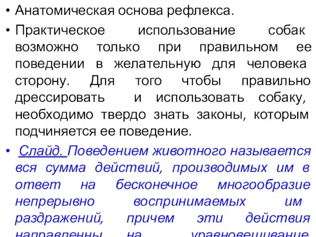 Анатомическая основа рефлекса. Практическое использование собак возможно только при правильном ее