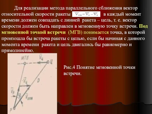 Для реализации метода параллельного сближения вектор относительной скорости ракеты в каждый