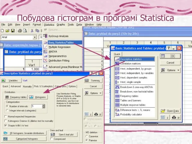 Побудова гістограм в програмі Statistica