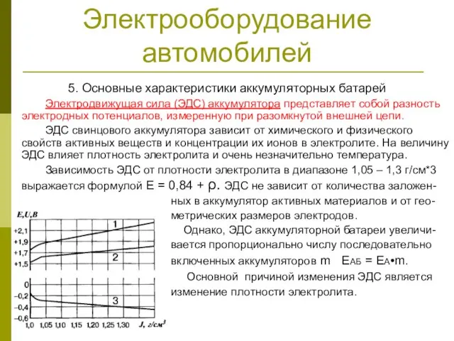 Электрооборудование автомобилей 5. Основные характеристики аккумуляторных батарей Электродвижущая сила (ЭДС) аккумулятора