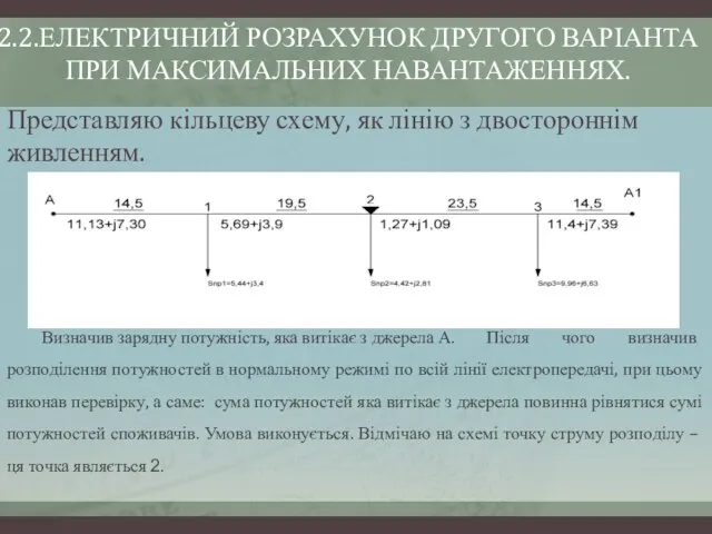 2.2.ЕЛЕКТРИЧНИЙ РОЗРАХУНОК ДРУГОГО ВАРІАНТА ПРИ МАКСИМАЛЬНИХ НАВАНТАЖЕННЯХ. Представляю кільцеву схему, як