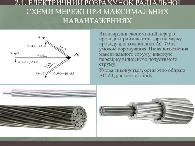 2.1. ЕЛЕКТРИЧНИЙ РОЗРАХУНОК РАДІАЛЬНОЇ СХЕМИ МЕРЕЖІ ПРИ МАКСИМАЛЬНИХ НАВАНТАЖЕННЯХ Визначивши економічний