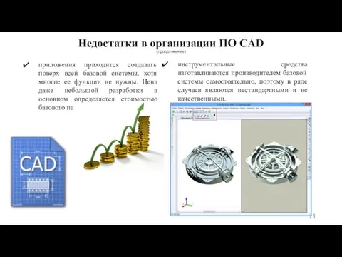 Недостатки в организации ПО CAD (продолжение) приложения приходится создавать поверх всей