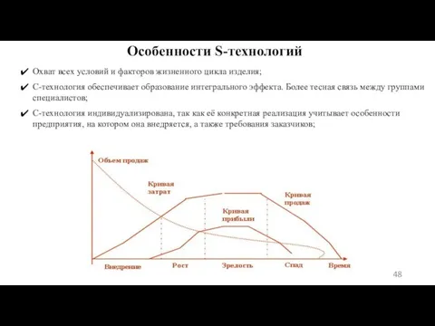 Особенности S-технологий Охват всех условий и факторов жизненного цикла изделия; С-технология