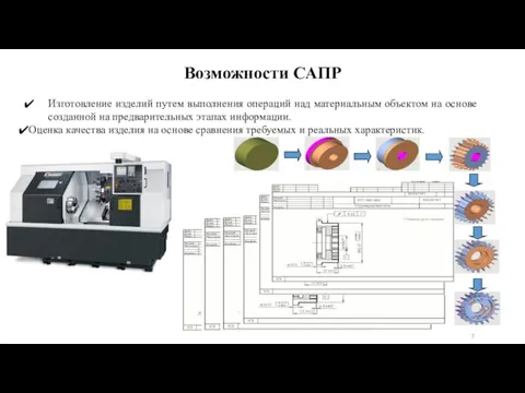 Возможности САПР Изготовление изделий путем выполнения операций над материальным объектом на