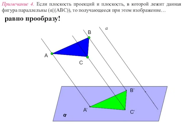 Примечание 4. Если плоскость проекций и плоскость, в которой лежит данная