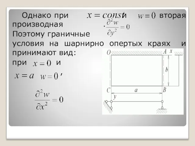 Однако при и вторая производная . Поэтому граничные условия на шарнирно