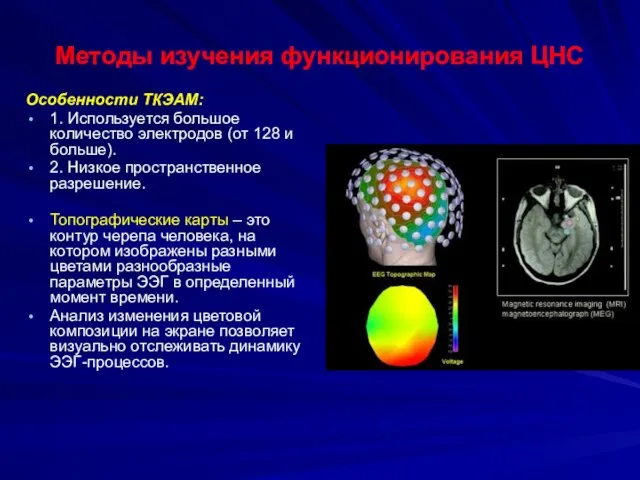 Методы изучения функционирования ЦНС Особенности ТКЭАМ: 1. Используется большое количество электродов