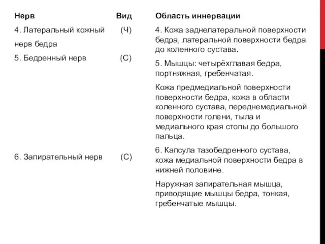 Нерв Вид 4. Латеральный кожный (Ч) нерв бедра 5. Бедренный нерв