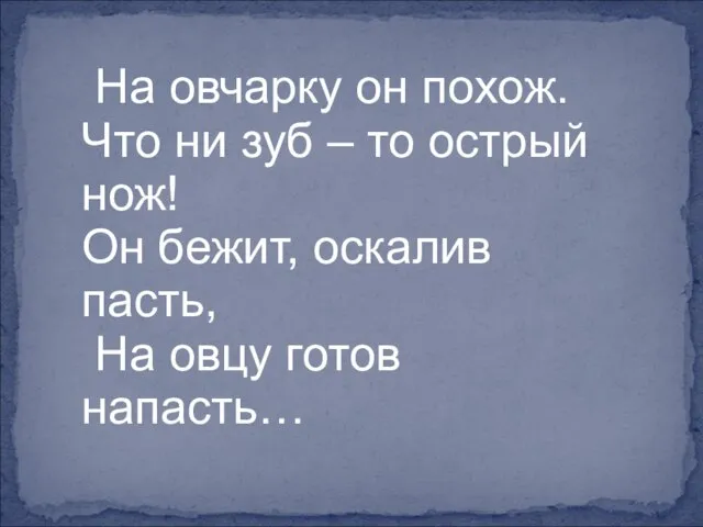 На овчарку он похож. Что ни зуб – то острый нож!