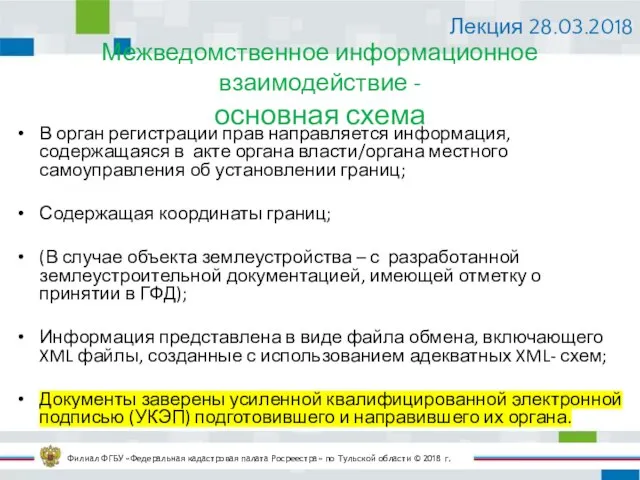 Межведомственное информационное взаимодействие - основная схема Филиал ФГБУ «Федеральная кадастровая палата