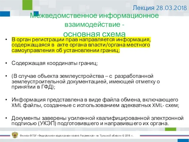 Межведомственное информационное взаимодействие - основная схема Филиал ФГБУ «Федеральная кадастровая палата