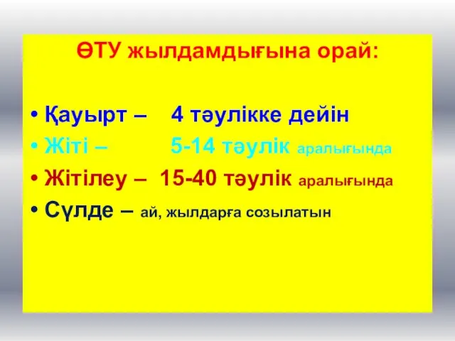 ӨТУ жылдамдығына орай: Қауырт – 4 тәулікке дейін Жіті – 5-14