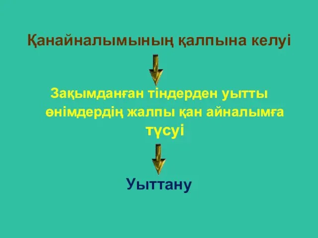 Қанайналымының қалпына келуі Зақымданған тіндерден уытты өнімдердің жалпы қан айналымға түсуі Уыттану