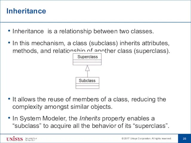 Inheritance Inheritance is a relationship between two classes. In this mechanism,