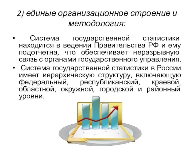 2) единые организационное строение и методология: Система государственной статистики находится в