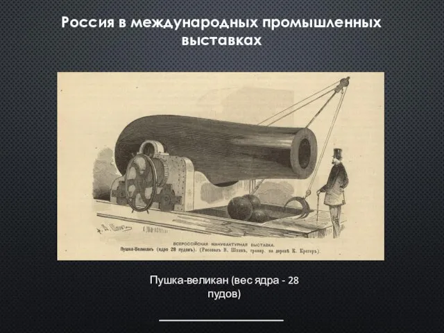 Россия в международных промышленных выставках Пушка-великан (вес ядра - 28 пудов)