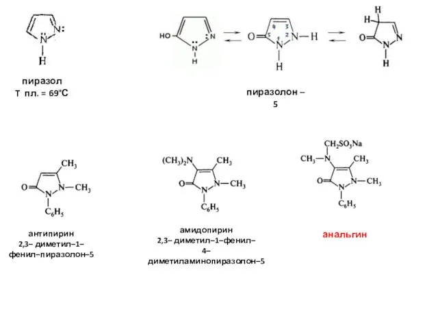 пиразол T пл. = 69°С пиразолон – 5 антипирин 2,3– диметил–1–фенил–пиразолон–5