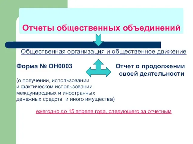 Общественная организация и общественное движение Форма № ОН0003 Отчет о продолжении