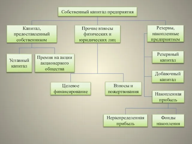 Собственный капитал предприятия Капитал, предоставленный собственником Прочие взносы физических и юридических