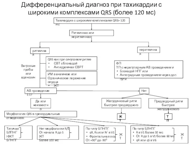 Дифференциальный диагноз при тахикардии с широкими комплексами QRS (более 120 мс)