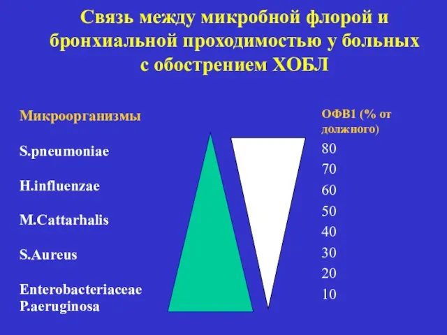 Связь между микробной флорой и бронхиальной проходимостью у больных с обострением ХОБЛ