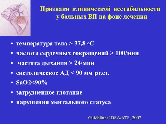 Признаки клинической нестабильности у больных ВП на фоне лечения температура тела