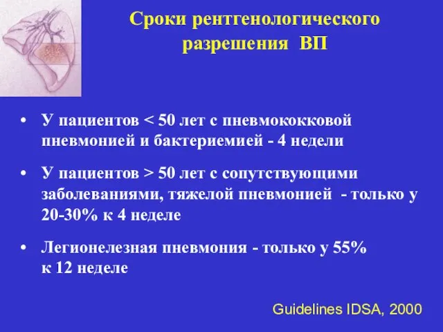 Сроки рентгенологического разрешения ВП У пациентов У пациентов > 50 лет