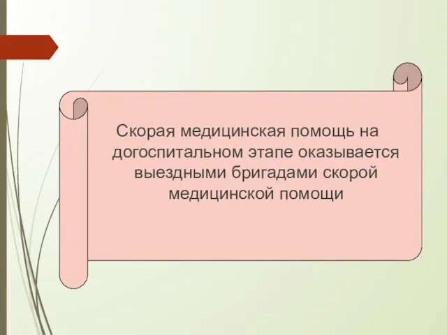 Скорая медицинская помощь на догоспитальном этапе оказывается выездными бригадами скорой медицинской помощи