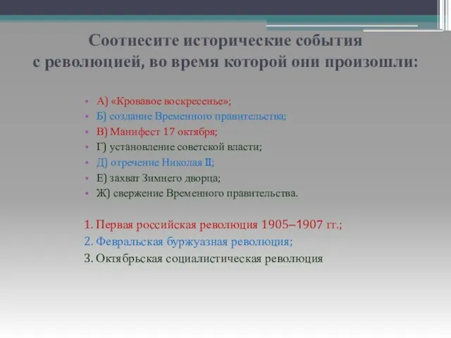 Соотнесите исторические события с революцией, во время которой они произошли: А)