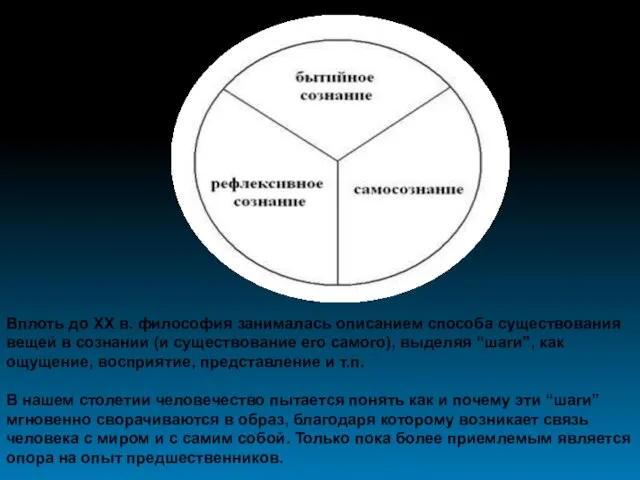 Вплоть до XX в. философия занималась описанием способа существования вещей в