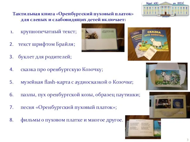 крупнопечатный текст; текст шрифтом Брайля; буклет для родителей; сказка про оренбургскую