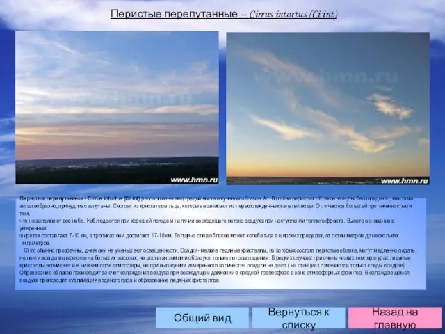 Перистые перепутанные – Cirrus intortus (Ci int) Перистые перепутанные - Cirrus