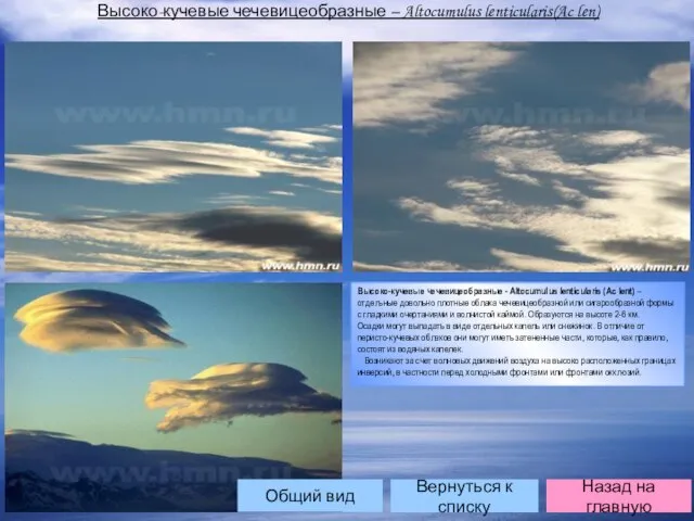 Высоко-кучевые чечевицеобразные – Altocumulus lenticularis(Ac len) Высоко-кучевые чечевицеобразные - Altocumulus lenticularis