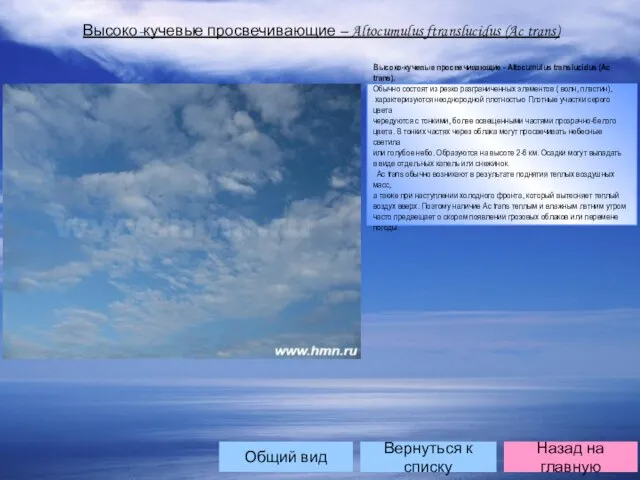 Высоко-кучевые просвечивающие – Altocumulus ftranslucidus (Ac trans) Высоко-кучевые просвечивающие - Altocumulus