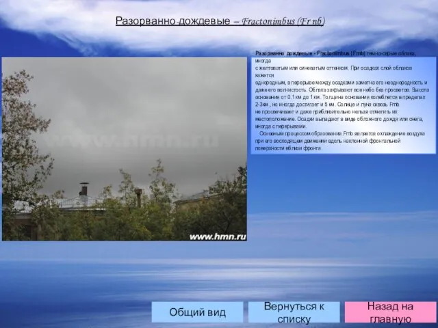 Разорванно-дождевые – Fractonimbus (Fr nb) Разорванно дождевые - Fractonimbus (Frnb) темно-серые