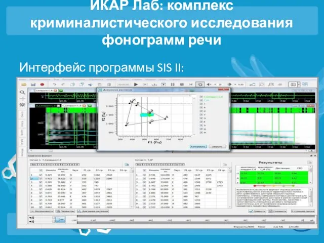 ИКАР Лаб: комплекс криминалистического исследования фонограмм речи Интерфейс программы SIS II: