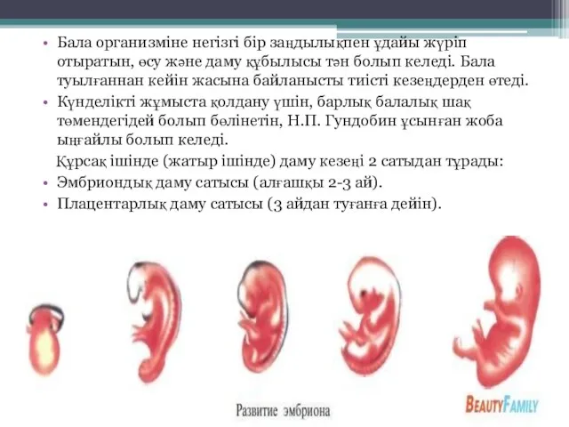 Бала организміне негізгі бір заңдылықпен ұдайы жүріп отыратын, өсу және даму