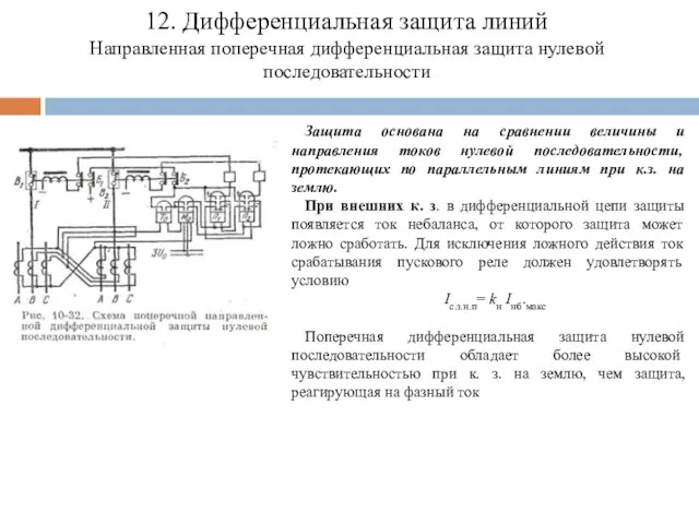 12. Дифференциальная защита линий Направленная поперечная дифференциальная защита нулевой последовательности Защита