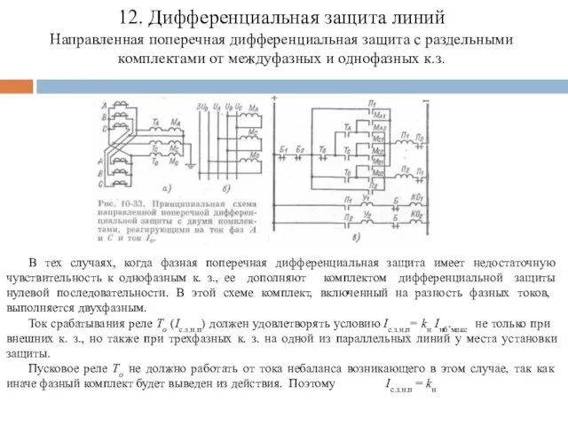 12. Дифференциальная защита линий Направленная поперечная дифференциальная защита с раздельными комплектами