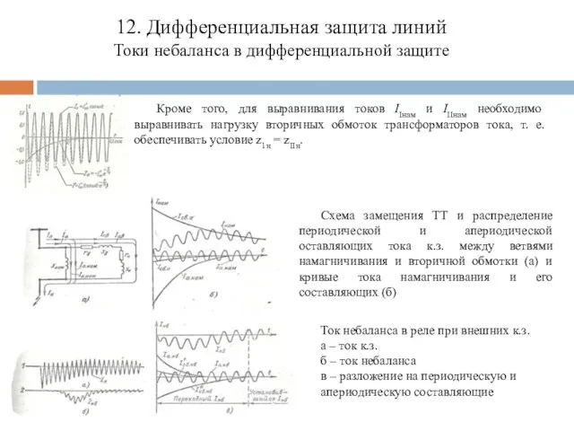 12. Дифференциальная защита линий Токи небаланса в дифференциальной защите Кроме того,