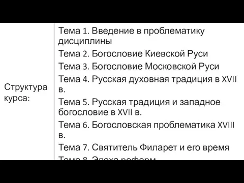Тема 1. Введение в проблематику дисциплины Тема 2. Богословие Киевской Руси