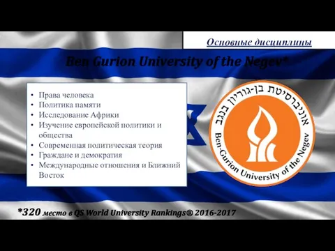 *320 место в QS World University Rankings® 2016-2017 Ben Gurion University